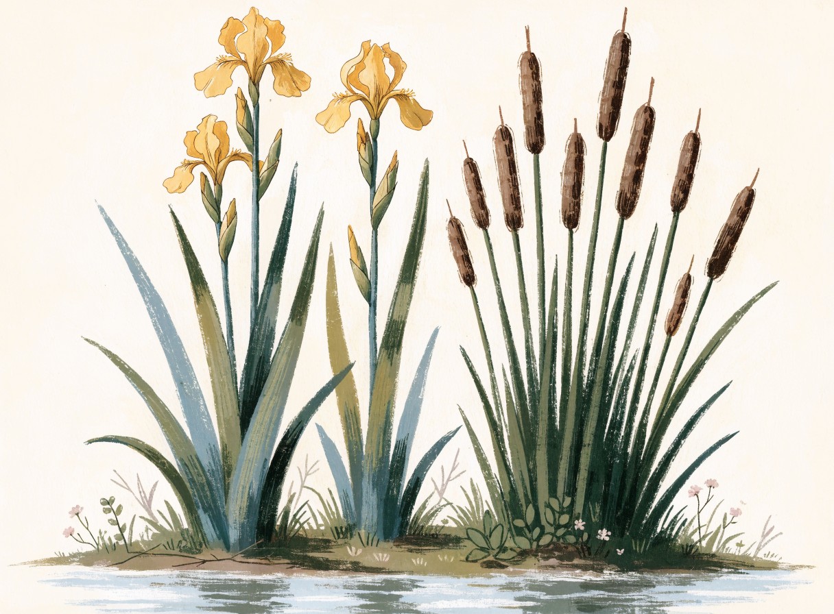 Yellow Iris & Bulrushes